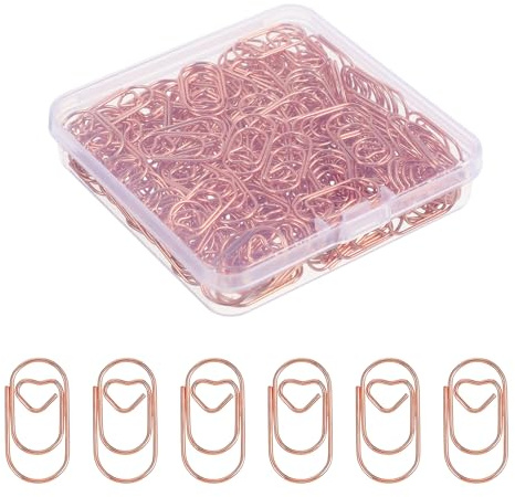 Nogeqi 200 Stück Büroklammern Herz Mit Transparentbox, Herzförmige Büroklammern Motiv Metall Büroklammer Herz Heart Paper Clips Für Weihnachten, Valentinstag Geschenk，Briefumschläge, Büro (Roségold)