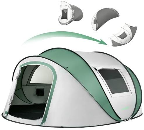 EchoSmile Pop up Zelt 4-8 Personen, Wurfzelt Wasserdicht mit 2 Belüftungsfenstern, Familienzelt & Campingzelt für Picknick, Wandern und Outdoor Aktivitäten | Wasserdichte Kuppel Tragbar mit Tragetasche Fiberglas Rahmen Picknick Camping Wandern Angeln
