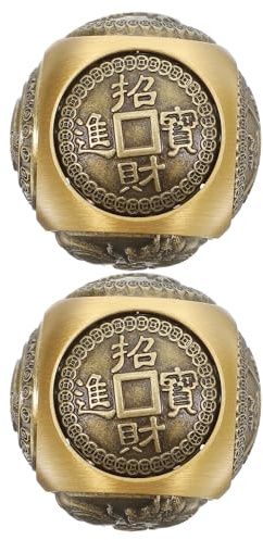 Baoding Kugeln 36mm 2 Stück aus Messing, Sechseitig | Handübungsbälle mit Relief, Goldfarben, für Zuhause und Büro, als Deko Objekt