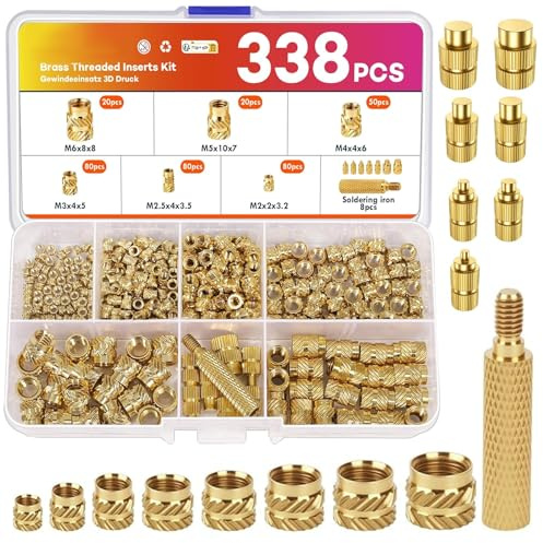 338 Piezas Inserto Roscado de Latón,Inserto Para Impresión 3D,Moleteadas de Rosca,Tuercas de Insertos Roscado de Latón,Tuercas Moleteadas de Rosca Hembra,Inserto de Fijación por Calor para Electrónica