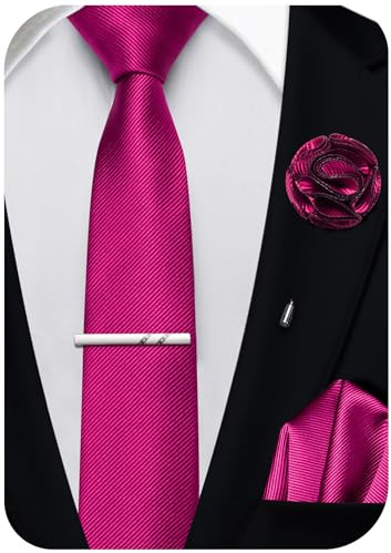 Ailisus Mens Hot Pink Skinny Tie 2.4 Slim Necktie and Pocket Square Set