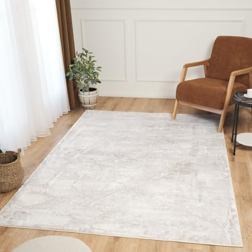 Ruglenza Large Area Rug 160x230 cm Cream & Beige – Modern Soft Carpet for Living Room & Bedroom, Easy Clean, Non Slip Jute Backing, Cozy Floor Rug
