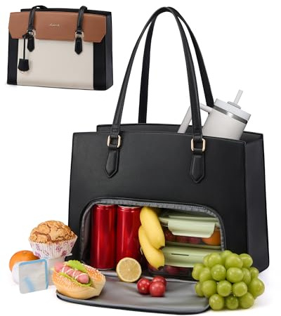 LOVEVOOK Handtasche Damen Groß mit Kühlfach Laptoptasche 15,6 Zoll Arbeitstasche Elegant Leder Shopper Tote Bag Women Lehrertasche Aktentasche Tragetasche Lunchtasche für Work Büro Business Uni Schule