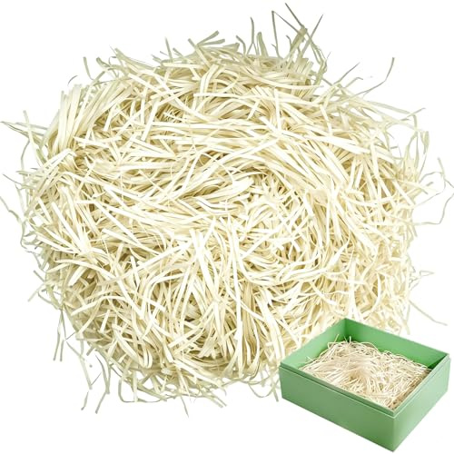 500 g påskgräs – dekorativt gräs påsk, raffia mjölkvit, påskgräs mjölkvit, fyllningsmaterial presentförpackning, förpackningsmaterial fyllningsmaterial påskbofyllning, strimlat papper för fest