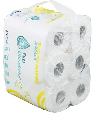 96 Rollen Selbstauflösendes Camping Toilettenpapier | 2-lagig | 165 Blatt/Rolle | Perfekt für Camping, öffentliche Einrichtungen & Wohnmobile | Lieferumfang 96 = 8 Beutel a 12 Rollen