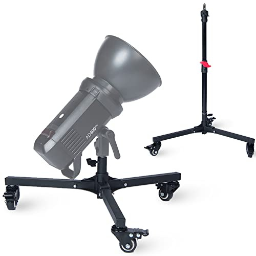 LENCARTA Low Floor Level Lighting Stand Dual Use Heavy Duty Stand 20cm - 72cm (7.8 - 28.3) Adjustable for Photography with 1/4 3/8 Reversible Spigot - Aluminium Design with Caster Wheels