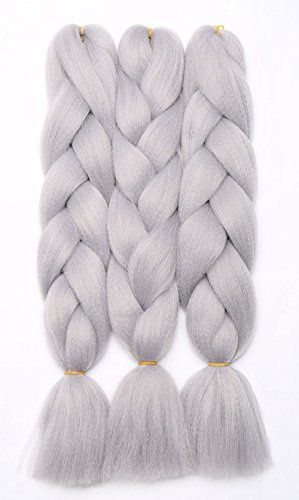 Rich Choices Haarverlängerung 60cm Crochet Braids Two Tone Ombre Braiding Haar Synthetik Braid 3 Pcs /300g - Silber-Grau