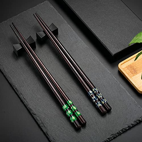 Set di 2 Paia di Bacchette Blu e Verde + 2 Ripiani in Legno Naturale in Elegante Scatola Regalo, Bacchette Cinesi e Giapponesi