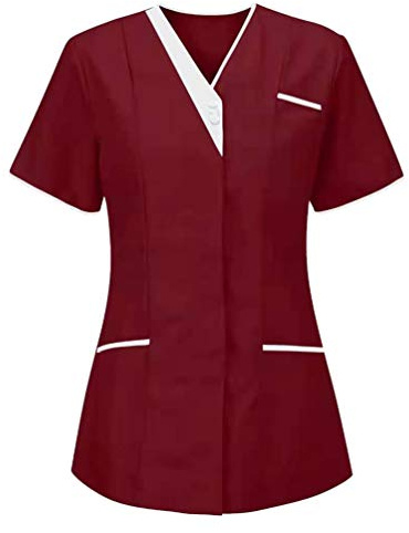 Jitong Donna Camice Medico Manica Corta Scollo a V. Infermiera Estetista Maglietta da Laboratorio con Taschino - Rosso | Stile #1, M