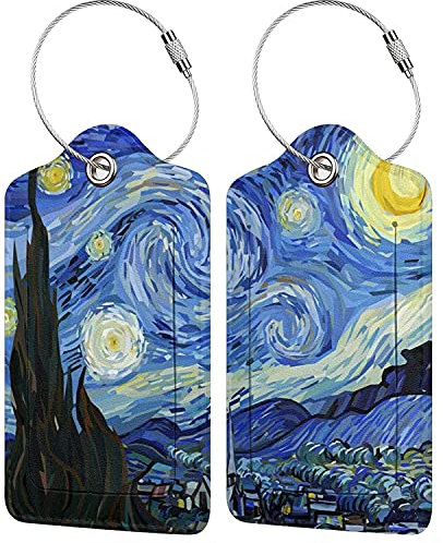 Van Gogh Gepäckanhänger, Sternennacht, Sichtschutz, Ausweisetikett mit Edelstahlschlaufe und Adresskarte für Koffer und Reisetaschen, 2 Stück