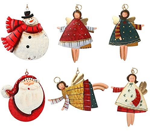 Gwhole Decorazioni Albero di Natale Rosso in Ferro per 6 pz Addobbi Decorazioni Casa Ciondoli a Forma di Babbo Natale