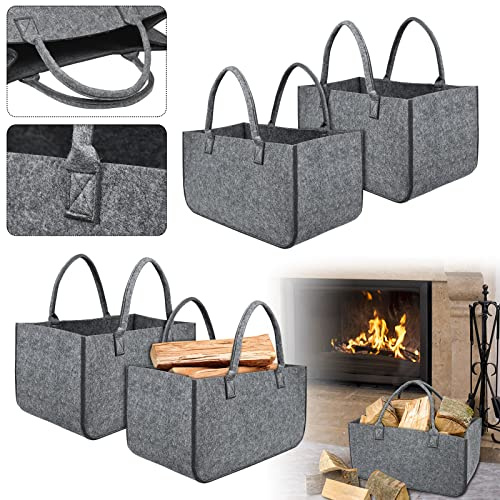 Aufun Filztaschen 4x Tasche aus Filz, Kaminholzkorb Filztasche Holzkorb | Filztasche Shopper Faltbar, Kaminholztasche zur Aufbewahrung von Holz, Zeitungen, Kaminholz (50 x 25 x 25 cm, Hellgrau)