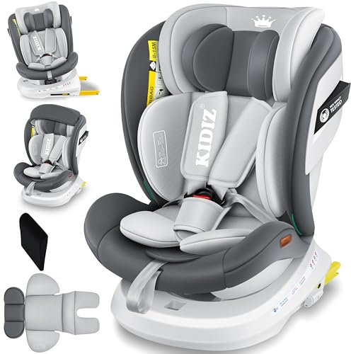 KIDIZ® Kindersitz Baby Autositz Kinderautositz Isofix Top Tether 360° drehbar Gruppe 0/1/2/3 ab Geburt 0-36kg Mit Sonnenschutzdach Seitenschutz 5 Punkt Gurt Kopfstützenverstellung ECE R129 Anthrazit