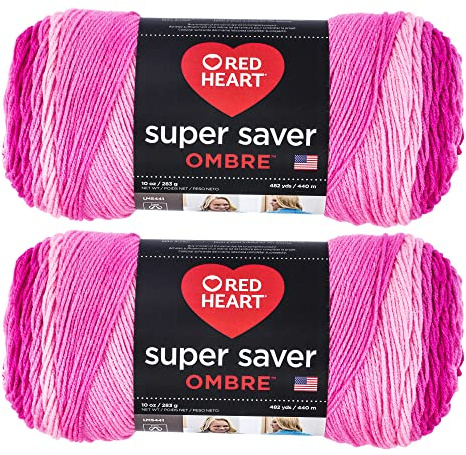 Red Heart Super Saver Jumbo Yarn, 2 Pack, Jazzy Ombre 2 Count