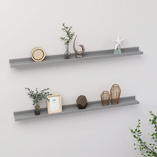 Tidyard 2 STK. Wandregale Hängeregal Schweberegale Bücherregal Bilderleiste Büroregal Dekoregal Freischwebend Regal, für Badezimmer, Schlafzimmer, Wohnzimmer, Küche, Grau 100x9x3 cm MDF