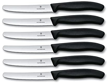 Victorinox 6 Stück Tafelmesser - Küchenmesser - Brötchenmesser Swiss Classic mit Wellenschliff - Swiss Made - Schwarz