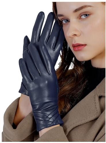 GSG SINCE 1998 Lederhandschuhe Damen Gefüttert Echtleder | Gefüttert mit Wolle, Touchscreen-Thermo-Handschuhe in stilvollem Design für Winter