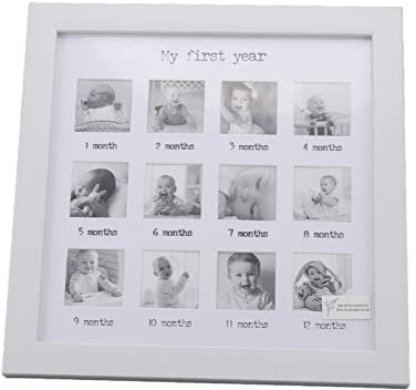 Natudeco Cornice per Foto del Primo Anno per Bambini - Registrazione 12 Mesi per La Crescita - Cornice per Collage