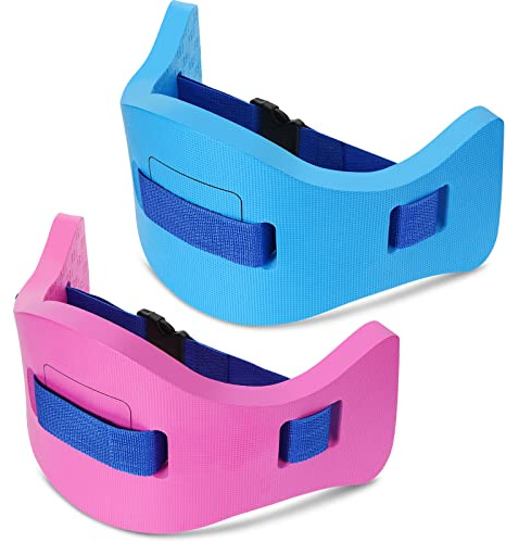 Wettarn 2 Pcs Kids Swim Belt with Adjustable Strap, EVA Buoyancy Belt for Youth Children Junior Water Aerobics Swimming Belt Fitness Foam Flotation Aid for Pool Swimming Training (Blue, Pink)