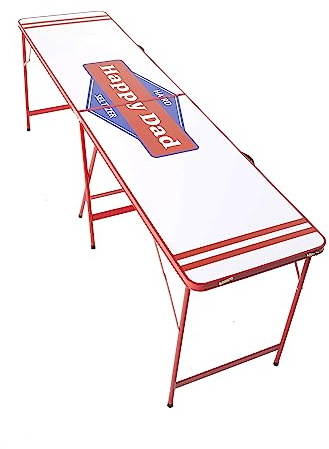 Happy Dad Portable Pong Table for Party, Tailgate Games, Folding Table for Indoor or Outdoor, Durable Scratch Proof Aluminum and Wood, Carrying Handles, 94.5”x 23.6” x 31.5”