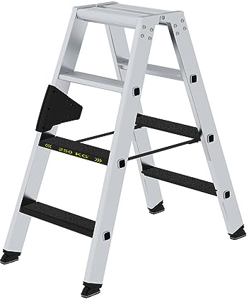 PROREGAL Stufen-Stehleiter | 250 kg beidseitig begehbar mit Clip-Step R13 | 2x4 Stufen | Leiter, Teleskopleiter, Trittleiter, Bockleiter, Sprossen-Doppelleiter