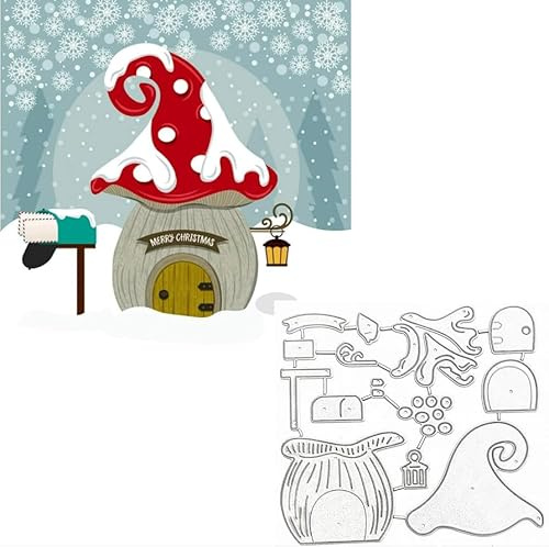 Zwergenhaus Stanzschablonen Metall Stanzformen, Niedliche Weihnachten Zwerg Haus Metall Stanzformen Stanzschablonen für DIY Scrapbooking Karten Dekorative Prägepapier Stanzformen für Scrapbooking