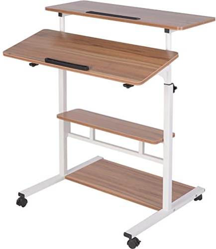 Rollbarer Laptoptisch Für Bett Und Sofa, Mobiler Ständer, Neigbar Über Dem Bett, Mit Rollen, Höhenverstellbarer Tablettwagen, Tragbarer Schreibtisch (Braun)