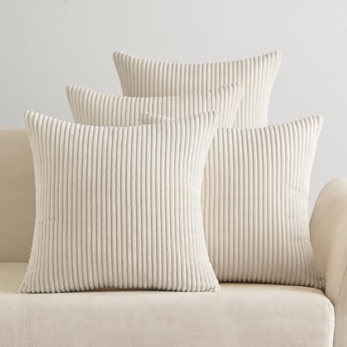 EMEMA Kissenbezug 40x40 cm Weihnachten Kordsamt Kissenbezüge 4er Set Dekokissen Sofakissen Kord Kissenhülle Zierkissenbezug Dekorative Cord Kissen Weiche für Sofa Wohnzimmer Schlafzimmer Creme