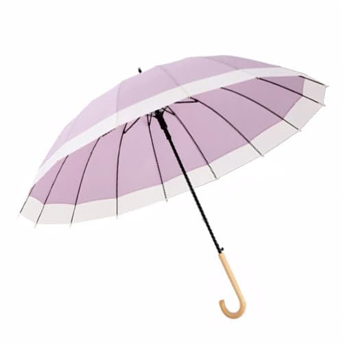ThreeH Stick Umbrella Windproof Wooden Handle Automatic Open Strong 16 Ribs for Adult Men Women 48 Inch Canopy,Purple