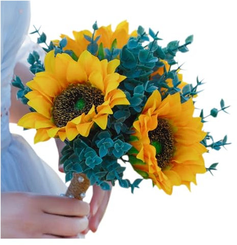 Künstlicher Sonnenblumen-Brautstrauß – romantischer, handgefertigter Blumenstrauß mit gelber Blume, Brautstrauß für Hochzeit, Party, Heimdekoration