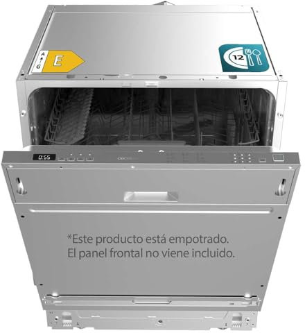Cecotec Lavavajillas Integrable 60cm Bolero Aguazero 6100 Full-BI E Essential. 12 Cubiertos, 7 Programas, Bajo Consumo, Comienzo Diferido y Electronic AquaStop