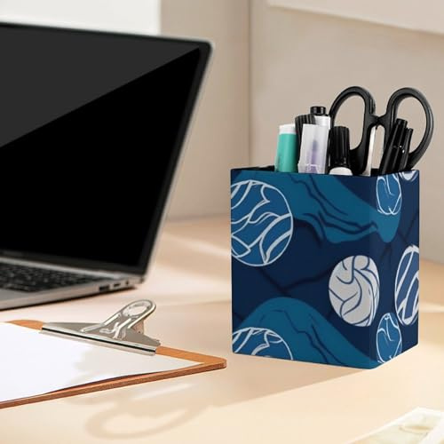 LXTDPBK Stifthalter aus Leder, Stiftehalter für Schreibtisch, Stift-Organizer, multifunktionaler Stiftebecher, blauer Volleyball-Schreibtisch-Organizer, Make-up-Pinselhalter für Bürozubehör,