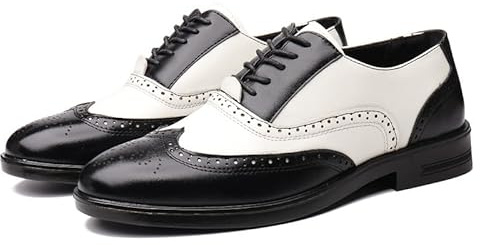 Vestido Oxford for hombres Brogue con cordones Punta de ala en relieve Zapatos Oxford de cuero vegano de dos tonos Tacón de bloque Suela de goma Antideslizante Antideslizante Antideslizante(Color:Negr