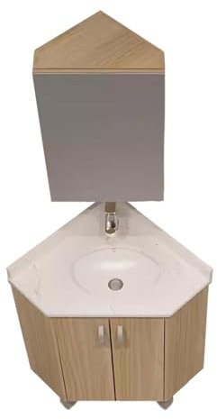 Mueble Baño Pequeño con Lavabo, Imagen Clara Encimeras de Pizarra Mucho Espacio de Almacenamiento, Armario Baño Espejo Colgar, Armarios Esquineros, para Baño(Yellow,60CM)