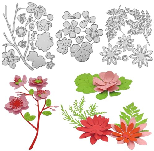 AFUNTA 3D-Blumen- und Blätter-Stanzformen für Kartenherstellung, 3 Sets, Metall-Stanzen, Kartenherstellung, Zubehör für DIY-Scrapbook, Fotoalbum-Dekoration