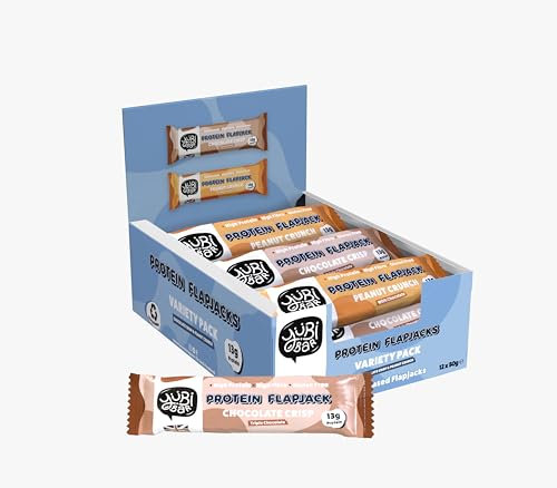 YuBi Protein Flapjacks - 12 Bar Variety Pack - Peanut Crunch and Chocolate Crisp Protein Bars, 13g Protein, High Fibre, Low Sugar, Gluten Free and Dairy Free, 12x50g
