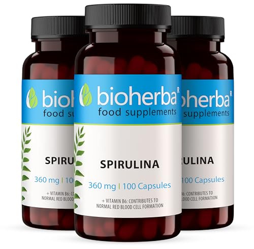 Spirulina 360mg - 300 capsule Fonte di Proteine Vegetali | Energia & Difese Immunitarie | Bioherba