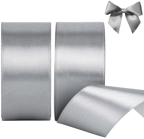 AWCIGG Satinband Silber 40mm, 44 Meters Dekoration Geschenkband Breit Schleifenband Stoffband Bänder für Geschenkverpackungen, Floristen, Nähen, Autos, Hochzeit, Valentinstag, Weihnachten (22M/Rolle)