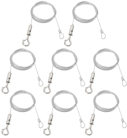 PATIKIL 8 Pcs Adjustable Picture Hanging Wire Kit, 2m/6.6ft Fit for 1.5mm Wire Heavy Duty PVC Coated Stainless Steel Wire Rope Hanger Hardware with Loop and Hooks for Hanging Mirrors