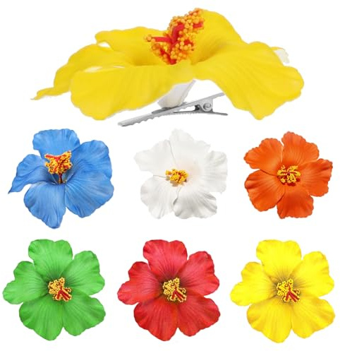 6 unidades Pinza para el pelo de flores, en flores de hibisco | pinzas pelo niña,pinzas para el pelo hawaiano, pinzas grandes en forma de flor, para Pelo Abundante Largo Grueso Fino Rizado