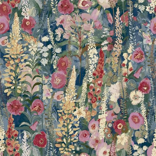 Papier peint texturé en vinyle motif forêt florale peinte à la main Delphinium Bleu Grandeco A74602