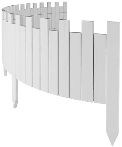 Floranica Bordo Aiuole Flessibile 2 m x 30 cm Bianco Bordura per Giardino Recinzione per Giardino Bordino da Giardino Arrotolabile Staccionata in Legno
