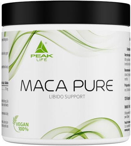 PEAK Maca Pure - 120 Kapseln I 30 Portionen I über 3000mg Maca Pulver pro Portion zur natürlichen Unterstützung der Libido I vegan
