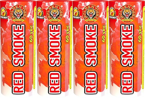 GOLDEN TIGER FIREWORKS RING PULL SMOKE GRENADES COLOURED FLARES FOR WEDDINGS PARTIES - Pack of 4 Colors (Red)