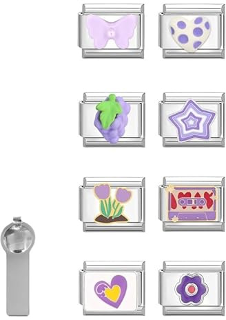 ITingstere Italian Purple Charms, Only Charm 9mm Italian Modular Charm Bracelet Link Handmade DIY Module Jewelry Gifts Grape Heart