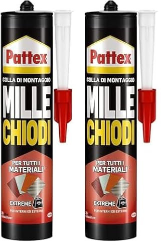 Pattex Mille Chiodi Extreme, forte adesivo di montaggio, colla forte per interni e esterni, adesivo sigillante resistente ad acqua e raggi UV, bianco, 1x460g cartuccia (Confezione da 2)