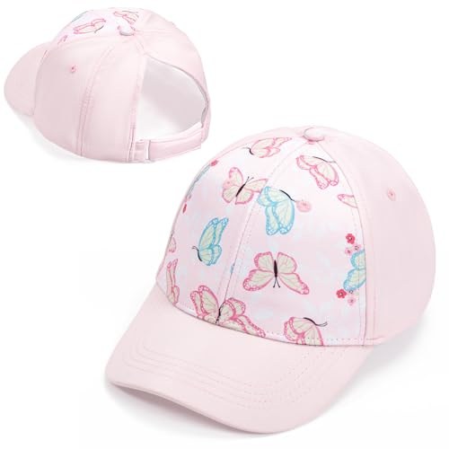 Gorra Niña para 6-8 Años, Béisbol Visera con Agujero para Coleta, Ajustable, Protección Solar UV, Gorro Trucker Verano Primavera 53CM – Regalo para Niñas