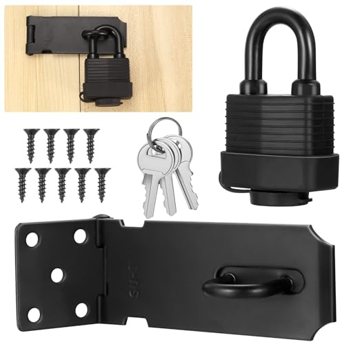 Aoyfuwell Stainless Steel Padlock Hasp and Staple Heavy Duty,with Padlock | Inch Shed Door Latch Hasp Lock for Shed Locks, Garden Sheds Wooden Gates Bedroom Bathroom Cabinet Lock Latch Staple