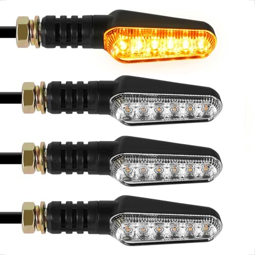 evermotor Motorcykel LED-blinkers, 12 V 2,4 W 4 st homologerade, 6-mycket ljusa lysdioder per indikator, IP67 vattentät, pskruv m10 ara och fyrhjuling ATV scooter