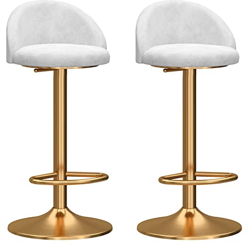 FHDCNTO Tabourets de Bar Ensemble de 2, Chaise réglable pivotante mécanique, Dossier incurvé en Velours et Base en Or avec Repose-Pieds, tabourets de Bar de Cuisine du Petit-déjeuner (Couleur: Blanc)